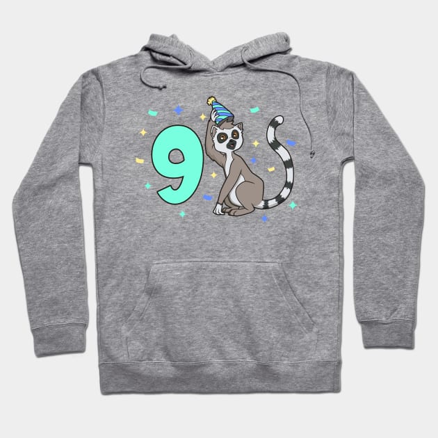 I am 9 with lemur - kids birthday 9 years old Hoodie by Modern Medieval Design